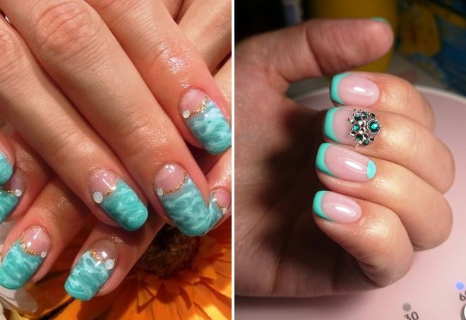 бирюзовый маникюр со стразами бирюзовый маникюр со стразами