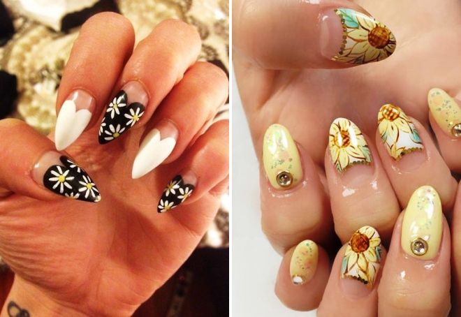 лунный маникюр с ромашками лунный маникюр с ромашками