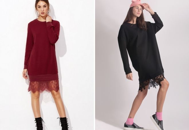 платье свитшот с кружевом платье свитшот с кружевом