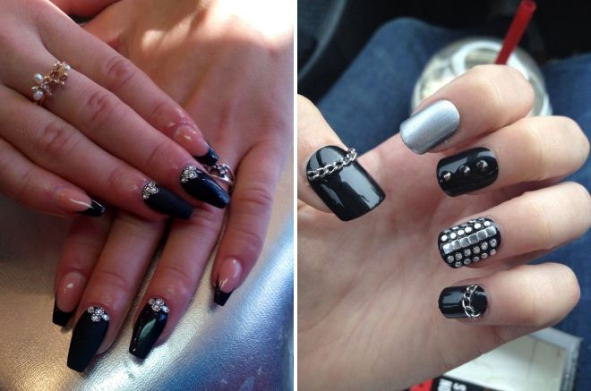 черный маникюр с камнями черный маникюр с камнями