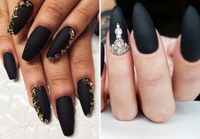 черный матовый маникюр со стразами черный матовый маникюр со стразами