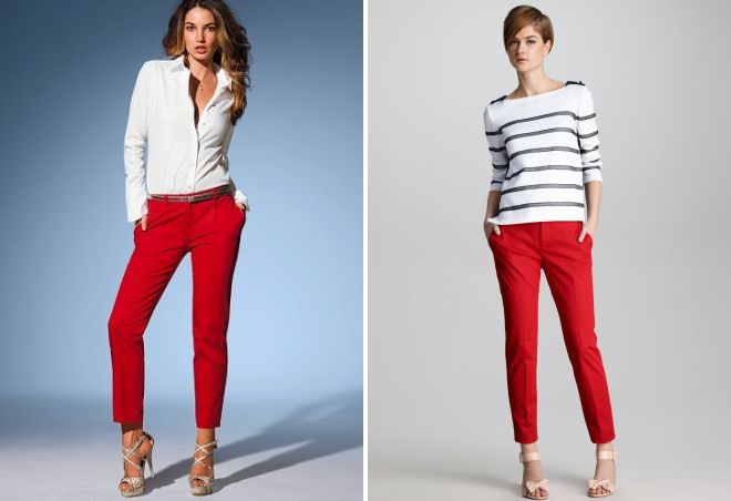 красные укороченные брюки красные укороченные брюки