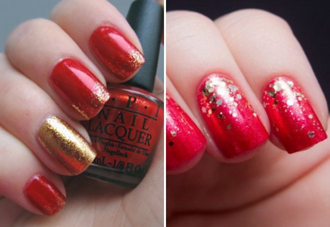 красный маникюр с блестками красный маникюр с блестками