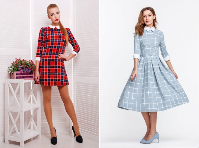 платье в клетку с белым воротником платье в клетку с белым воротником