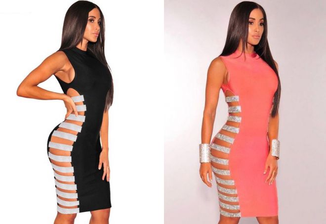 бандажное платье со стразами по бокам бандажное платье со стразами по бокам