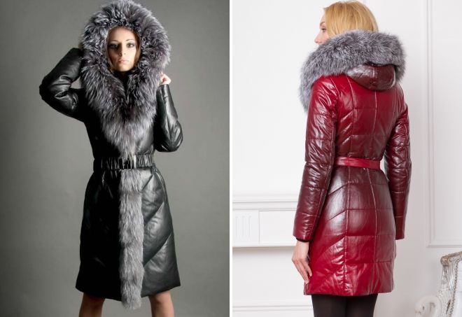 кожаный пуховик с чернобуркой кожаный пуховик с чернобуркой