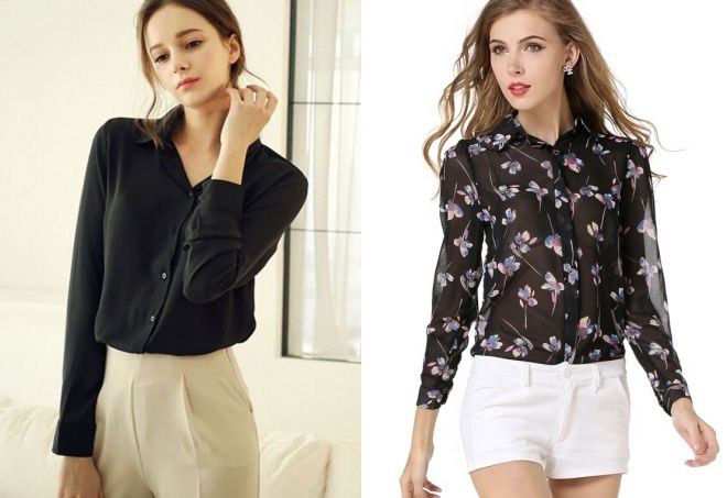 рубашки из шифона с длинными рукавами рубашки из шифона с длинными рукавами