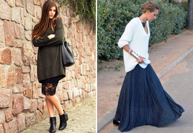 длинный свитер с юбкой длинный свитер с юбкой