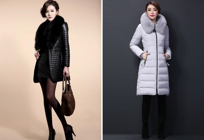 стеганое пальто с меховым воротником стеганое пальто с меховым воротником