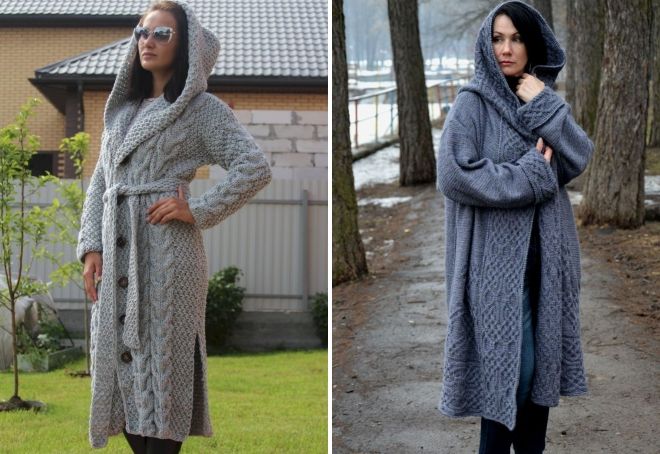 вязаное пальто с капюшоном вязаное пальто с капюшоном