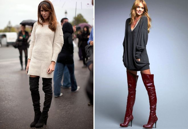 длинный свитер и ботфорты длинный свитер и ботфорты