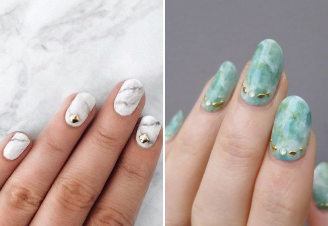 мраморный маникюр со стразами мраморный маникюр со стразами