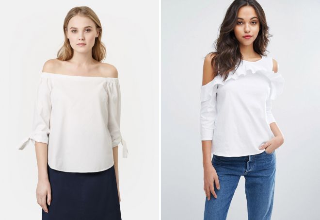 белая блузка с открытыми плечами белая блузка с открытыми плечами