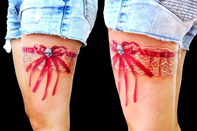 подвязка на ноге с черепом подвязка на ноге с черепом