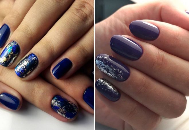темно синий маникюр с фольгой темно синий маникюр с фольгой