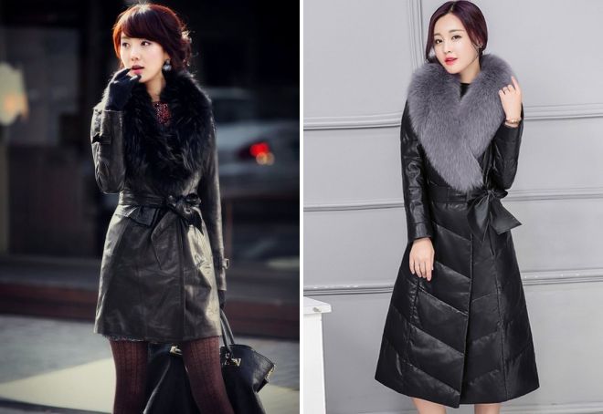 зимнее кожаное пальто с меховым воротником зимнее кожаное пальто с меховым воротником