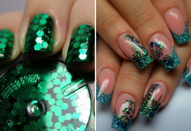 новогодний маникюр с зелеными блестками новогодний маникюр с зелеными блестками