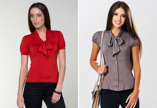 блузка с коротким рукавом с бантом блузка с коротким рукавом с бантом