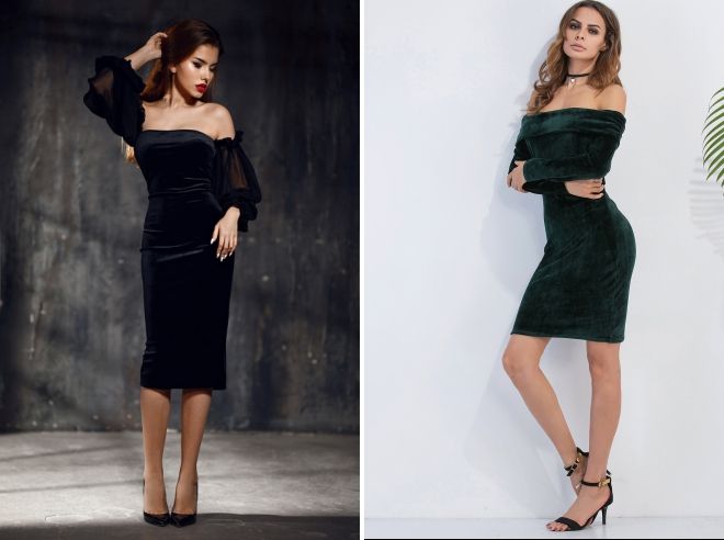бархатное платье с открытыми плечами бархатное платье с открытыми плечами