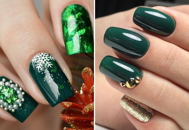 зеленый новогодний маникюр со стразами зеленый новогодний маникюр со стразами