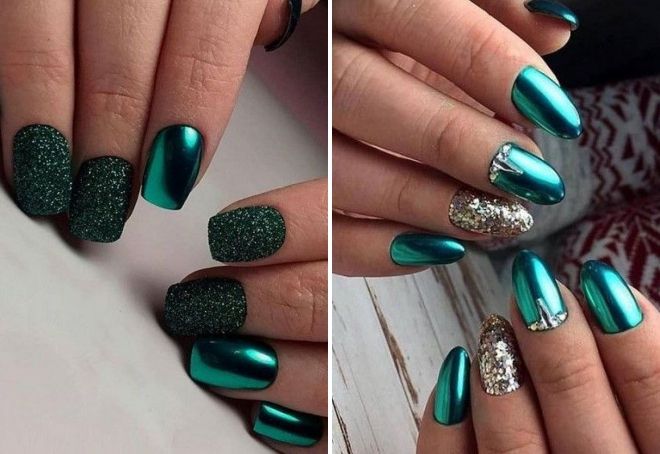 зеленый новогодний маникюр с втиркой зеленый новогодний маникюр с втиркой