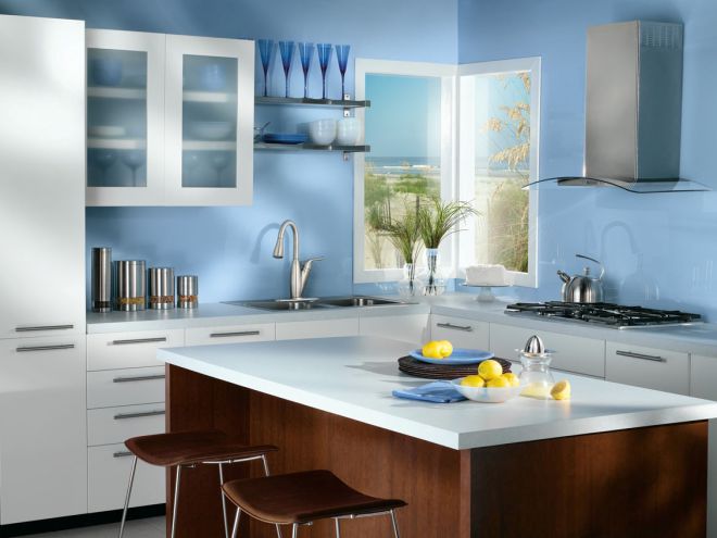 Голубые стены на кухне Голубые стены на кухне