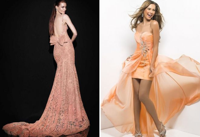 персиковое платье со шлейфом персиковое платье со шлейфом