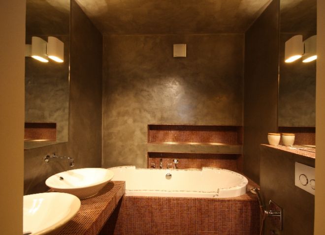 Декоративная штукатурка стен в ванной комнате Декоративная штукатурка стен в ванной комнате