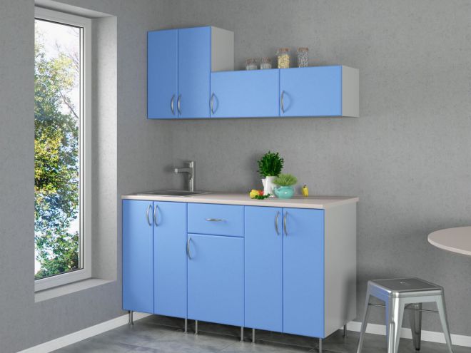 Голубой гарнитур для маленькой кухни Голубой гарнитур для маленькой кухни