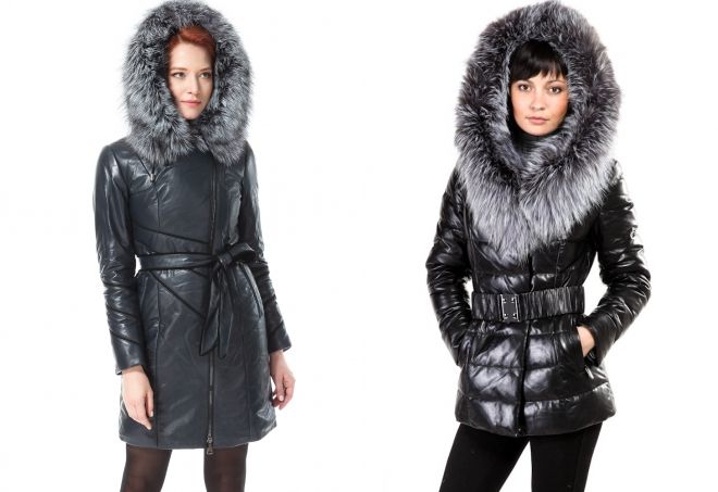 женский кожаный пуховик с капюшоном женский кожаный пуховик с капюшоном