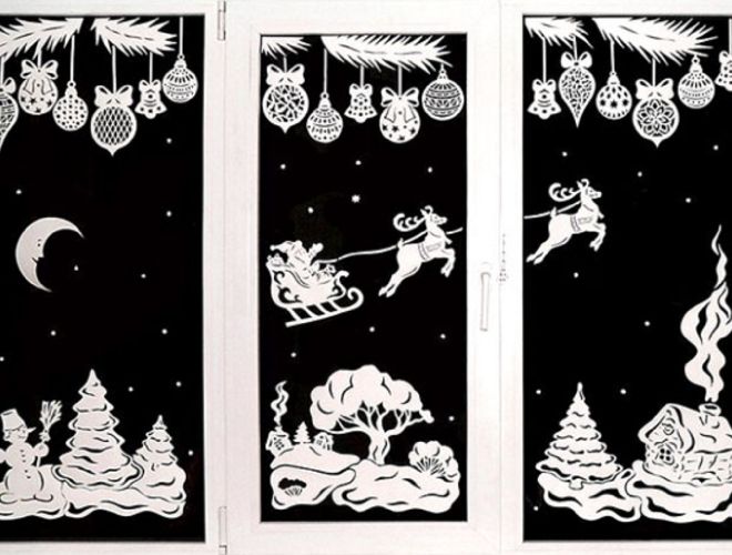 бумажные новогодние наклейки на окна бумажные новогодние наклейки на окна