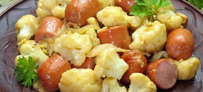 цветная капуста с сосисками на сковороде цветная капуста с сосисками на сковороде