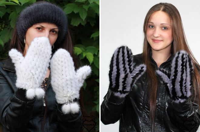 вязаные варежки из норки вязаные варежки из норки