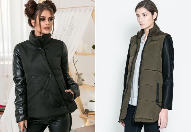 пуховик с кожаными рукавами пуховик с кожаными рукавами