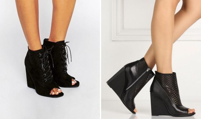 ботильоны на танкетке с открытым носком ботильоны на танкетке с открытым носком