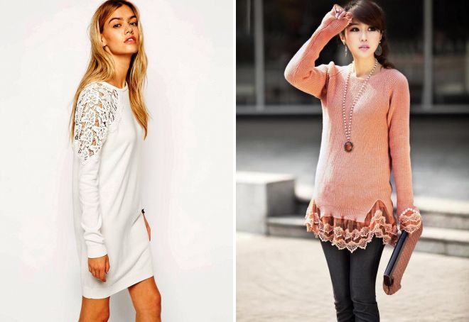 удлиненный свитер с кружевом удлиненный свитер с кружевом
