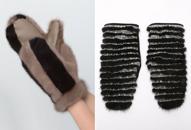 варежки из норки и кожи варежки из норки и кожи