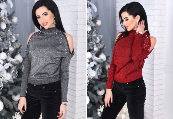кофта с открытыми плечами и жемчугом кофта с открытыми плечами и жемчугом