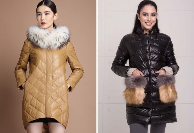 женский кожаный пуховик с мехом женский кожаный пуховик с мехом