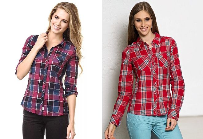 женская приталенная рубашка в клетку