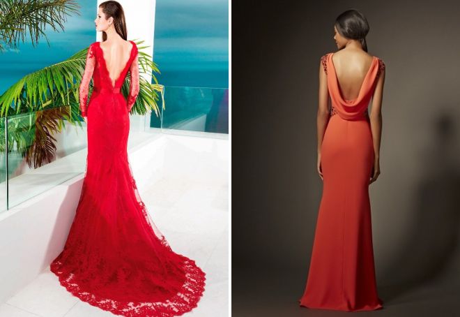 красное вечернее платье с открытой спиной